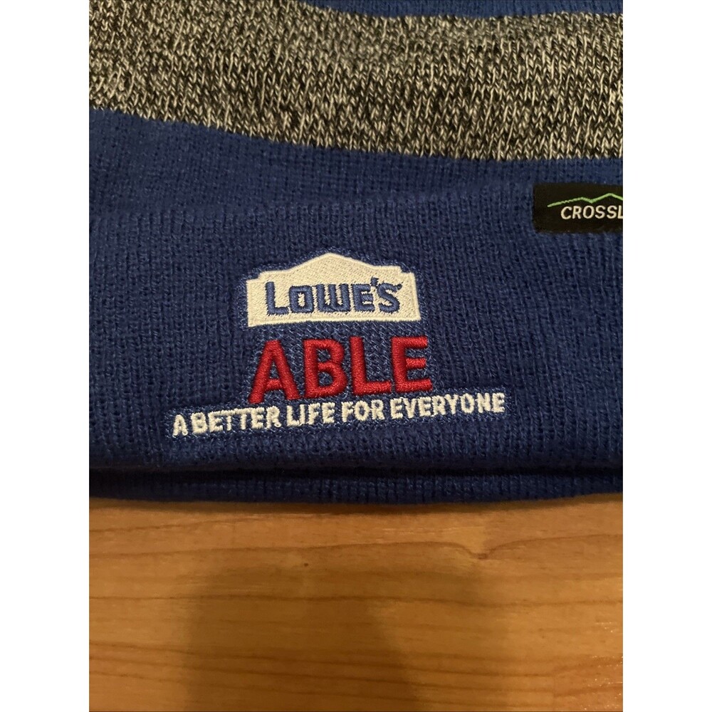 Lowes Knit Beanie Toboggan Winter Hat Cap Adult Blue Striped Gray - Picture 7 of 12